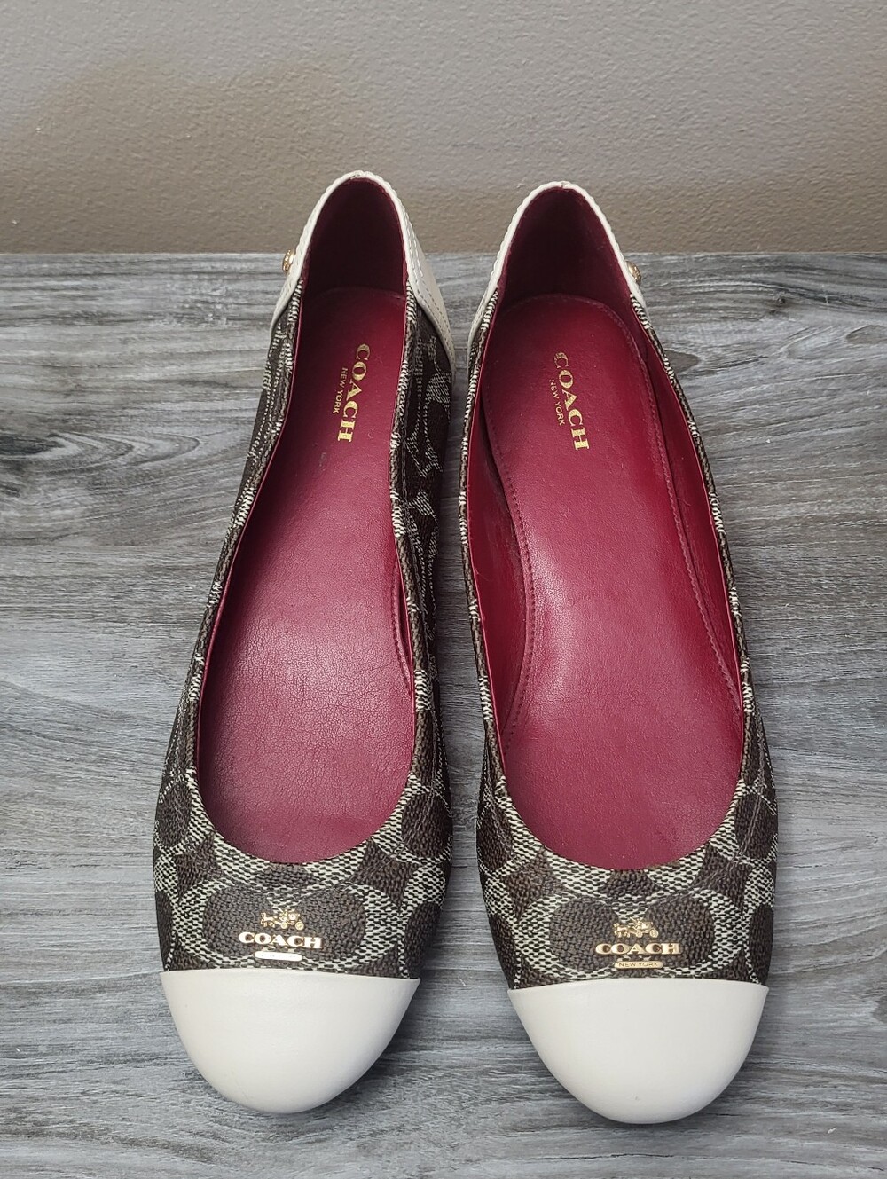 Coach Chelsea Monogram Ballet Flats Brown/White Size 9 B - Picture 2 of 10